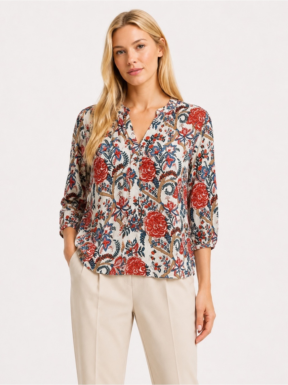 Soft Surroundings Floral Boho Style Lightweight Blouse Womens Size L